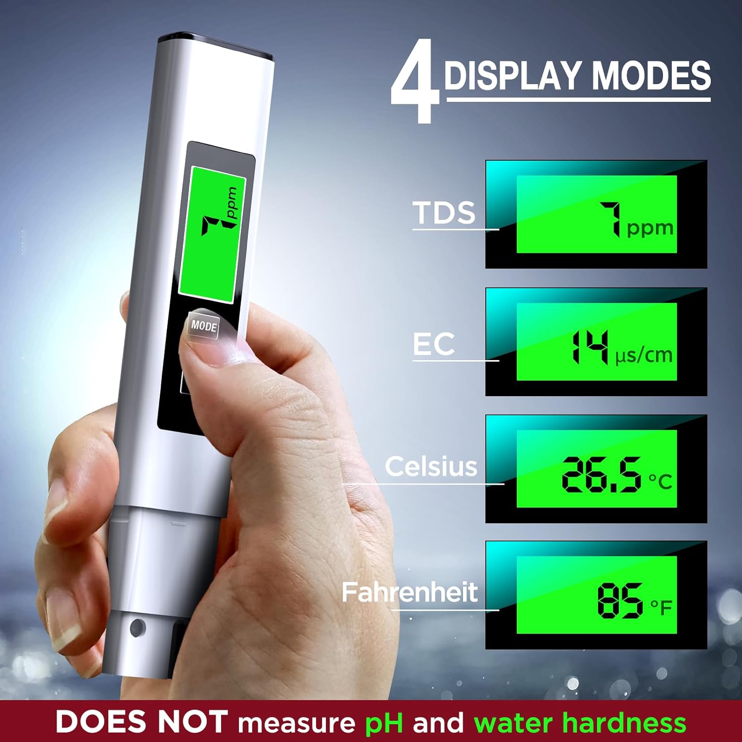 4 in 1 Tds Meter Digital Water Tester - Accurate and Reliable TDS EC & Temp(°C,°F) Meter - 0-9990ppm - Professional Testing for Drinking Water, RO/DI System, Aquariums etc